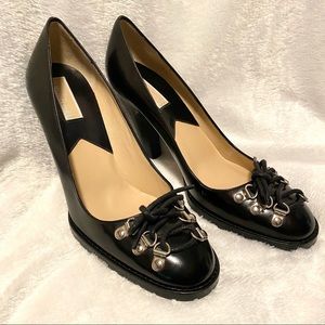 Michael Kors Black Lace Up Detail Chunk Heel 8.5